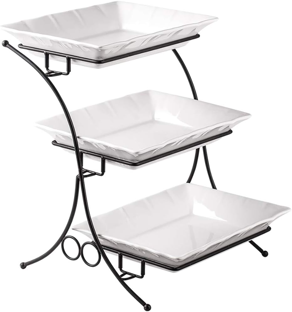 YHOSSEUN Large Tiered Tray Stand, 3 Tier Serving Tray Porcelain Baking Set with Serving Stand 3 Tier Buffet Server for Fruit, Dessert, Food Display Stand for Party, Thanksgiving