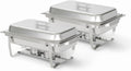 Alpha Living 4 Pack Chafing Dish Full Set – Stainless Steel Catering Chafer with Lids, Pans & Fuel Holders – Buffet Food Warmers for Parties, Events & Weddings – Alpine Gray Handles