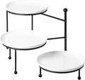 Kanwone 3 Tiered Serving Stand with White Porcelain Plates, 10" Round Tray, Dessert Table Display Set, Black Metal Stand, Versatile & Durable