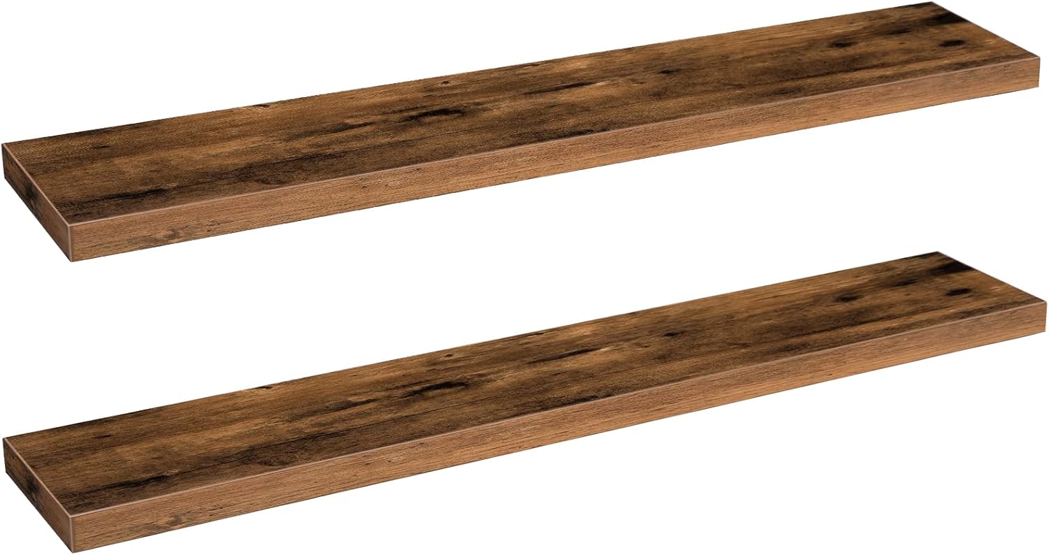 HOOBRO Floating Shelves for Wall, Wall Mounted Shelf Set of 2, 31.5" Hanging Shelf with Invisible Brackets, for Wall in Bathroom, Bedroom, Toilet, Kitchen, Living Room, Office, Rustic Brown BF80BJP201