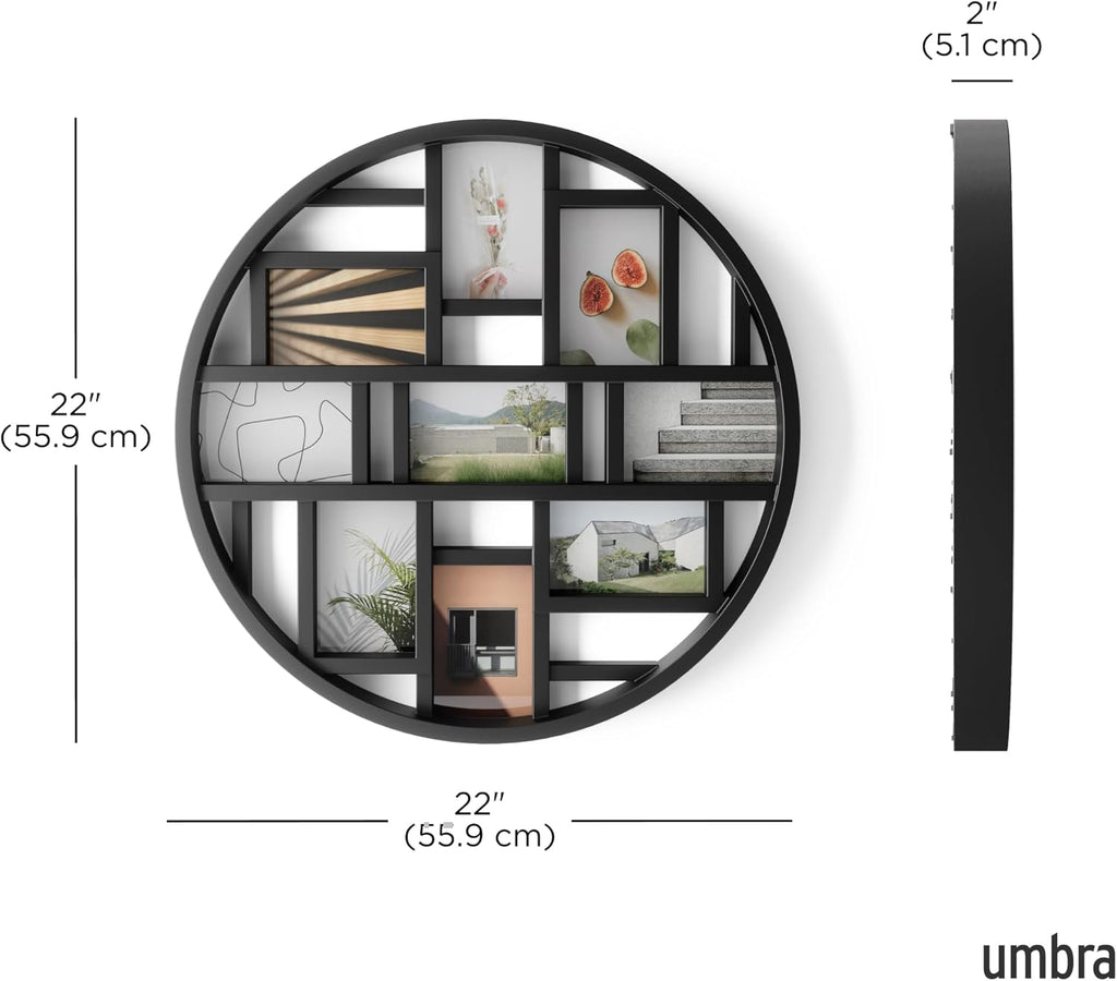 Umbra Luna 9-Opening 4x6 Collage Wall Frame - DIY Gallery Style Multi Picture Photo Collage Frame, Displays nine 4 by 6 inch Photos, Illustrations, Art, Graphic Text & More, Black