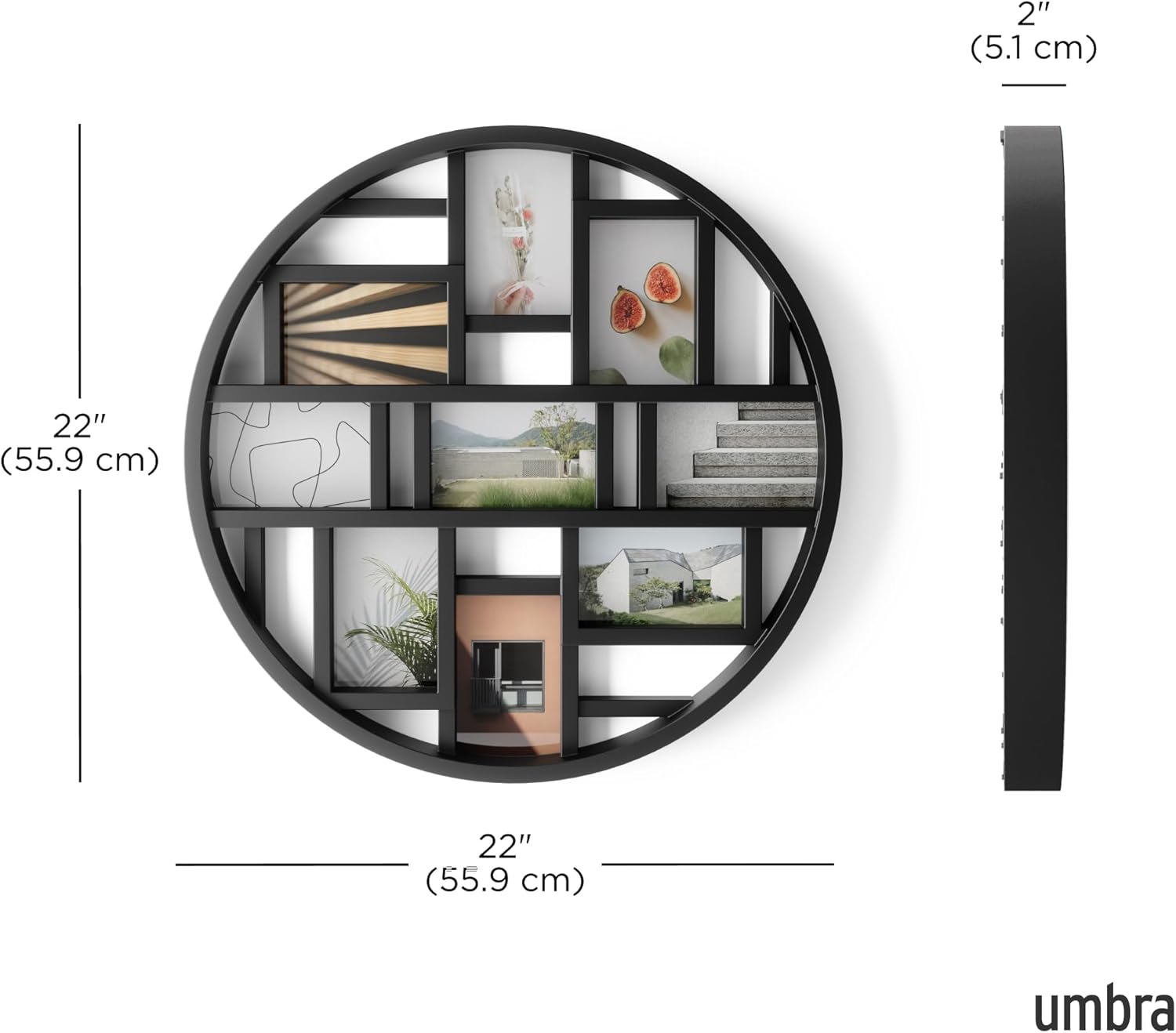 Umbra Luna 9-Opening 4x6 Collage Wall Frame - DIY Gallery Style Multi Picture Photo Collage Frame, Displays nine 4 by 6 inch Photos, Illustrations, Art, Graphic Text & More, Black