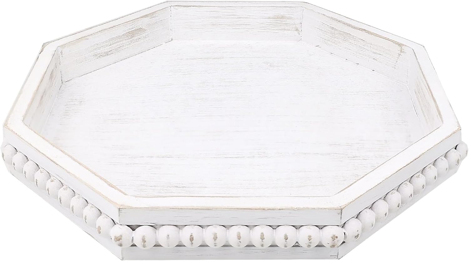 Wood Rustic Serving Tray with Beads, Farmhouse Brown Decorative Tray for Table Centerpiece, Christmas Wedding Halloween Home Decor