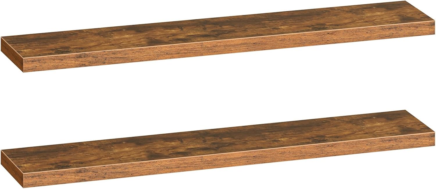 HOOBRO Floating Shelves for Wall, Wall Mounted Shelf Set of 2, 23.6" Hanging Shelf with Invisible Brackets, for Wall in Bathroom, Bedroom, Toilet, Kitchen, Living Room, Office, Rustic Brown BF60BJ01