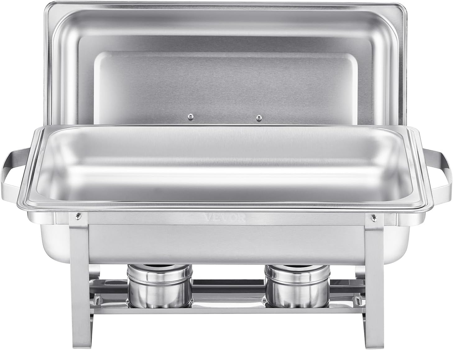 VEVOR Chafing Dish Buffet Set, 8 Qt 2 Pack, Stainless Steel Chafer with 2 Full Size Pans, Rectangle Catering Warmer Server with Glass Lid Water Pan Folding Stand Fuel Holder, for Wedding Party Banquet