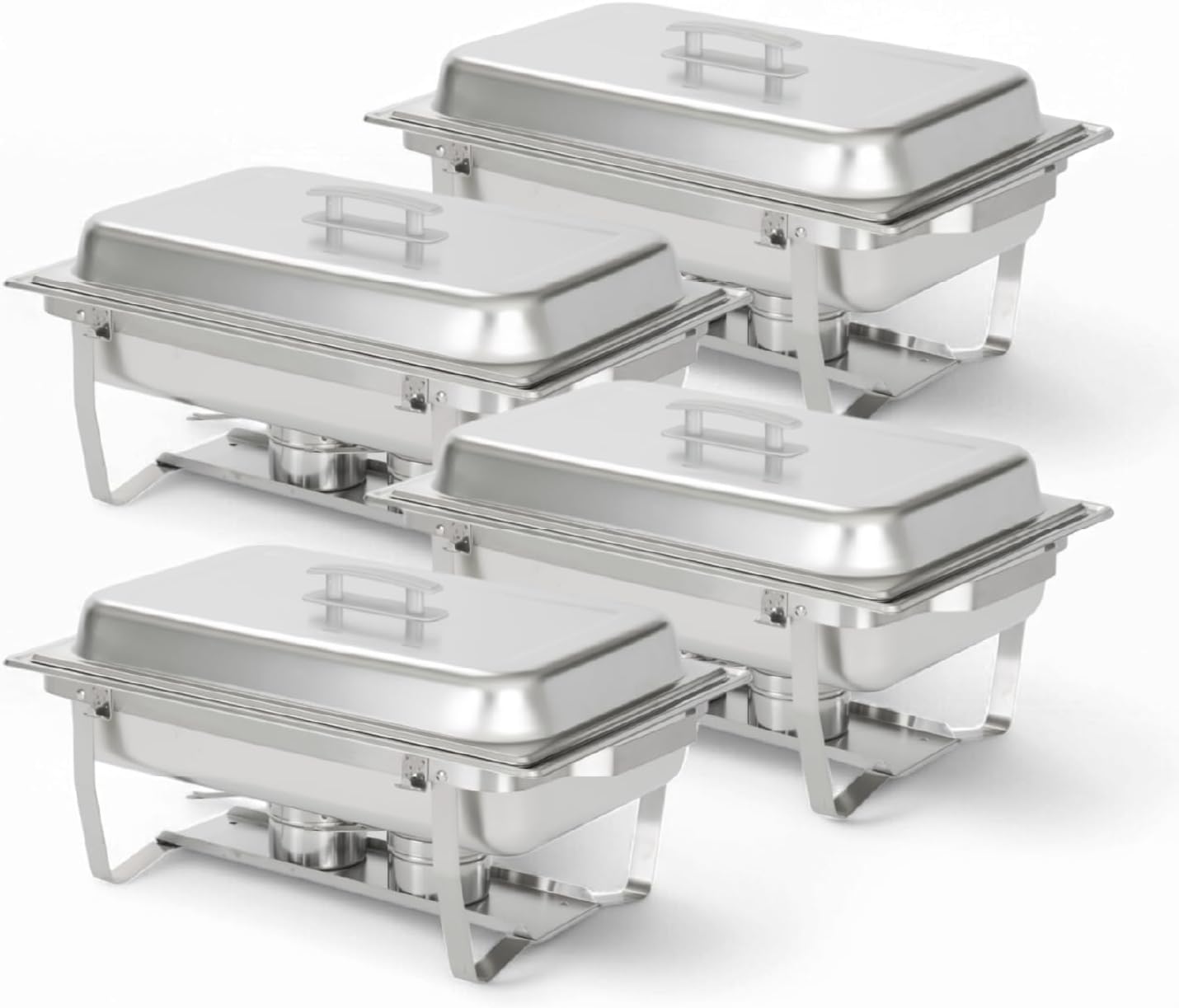 Alpha Living 4 Pack Chafing Dish Full Set – Stainless Steel Catering Chafer with Lids, Pans & Fuel Holders – Buffet Food Warmers for Parties, Events & Weddings – Alpine Gray Handles