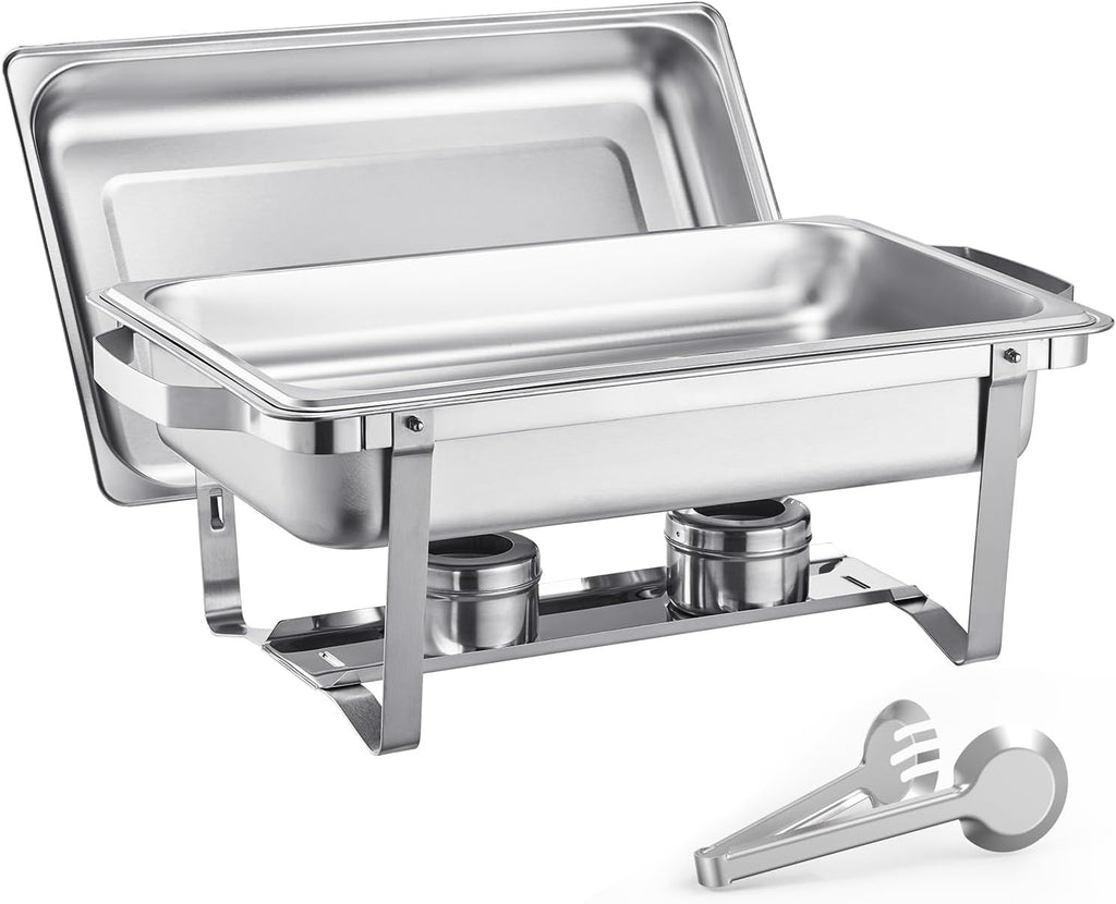 VEVOR Chafing Dish Buffet Set, 8 Qt 2 Pack, Stainless Steel Chafer with 2 Full Size Pans, Rectangle Catering Warmer Server with Glass Lid Water Pan Folding Stand Fuel Holder, for Wedding Party Banquet