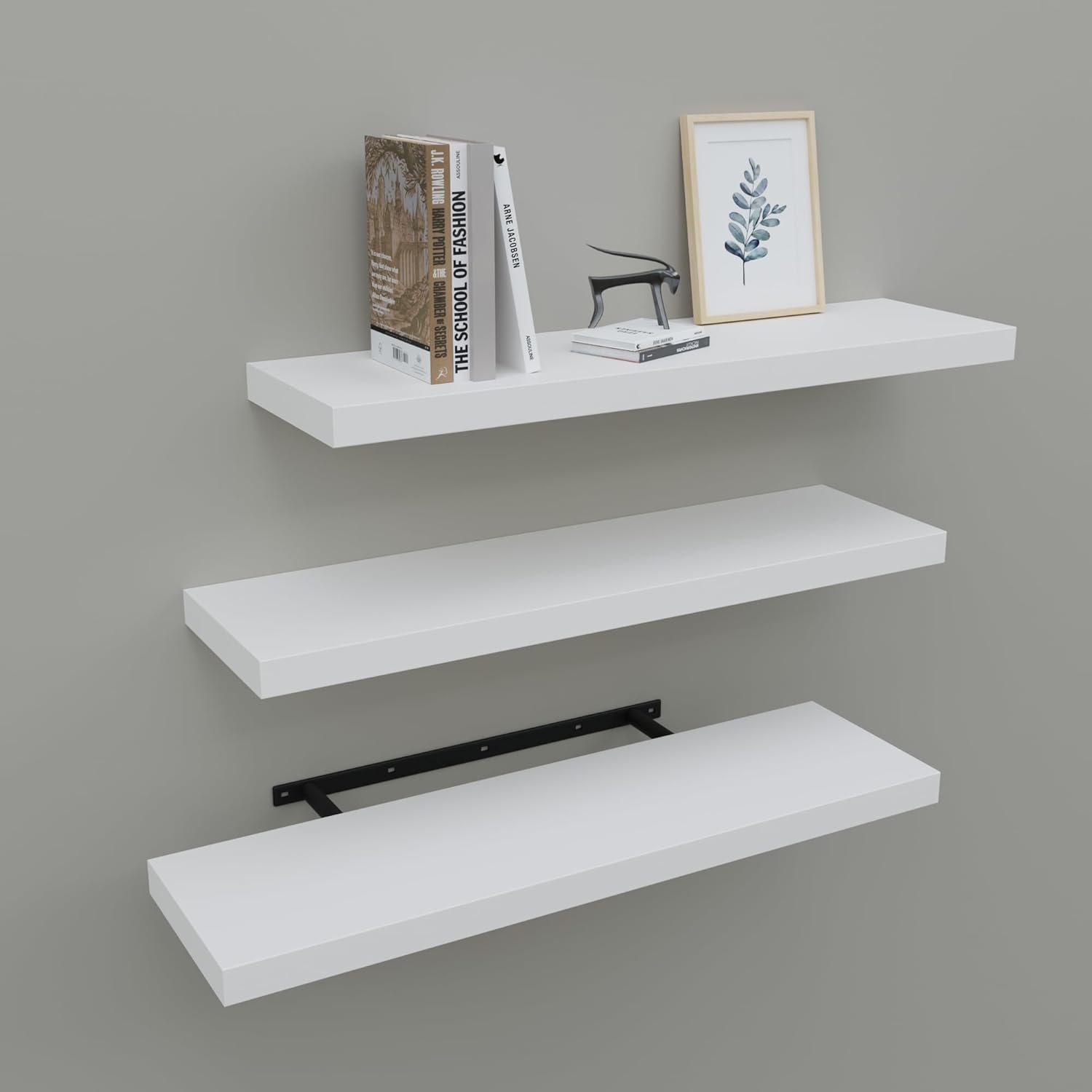 Floating Shelves for Wall Set of 3, 24" White Wall Shelves for Home Decor, Frame Display White Floating Shelf for Living Room, Bedroom, Bathroom, Kitchen