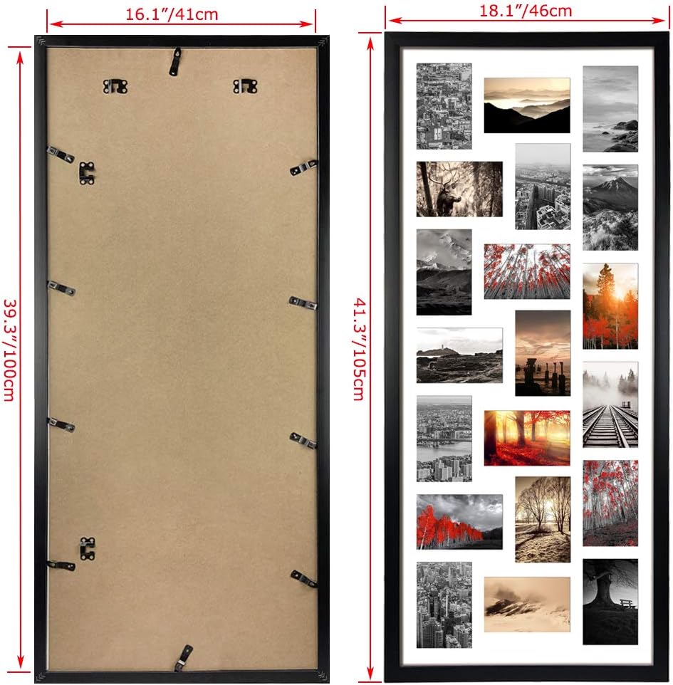 QUTREY 20 Opening 4x6 Collage Picture Frame Set of 2, 18.1x41.3 inches Black Multiple Frames Display 4 by 6 inch Photos with Mat for Wall Hanging