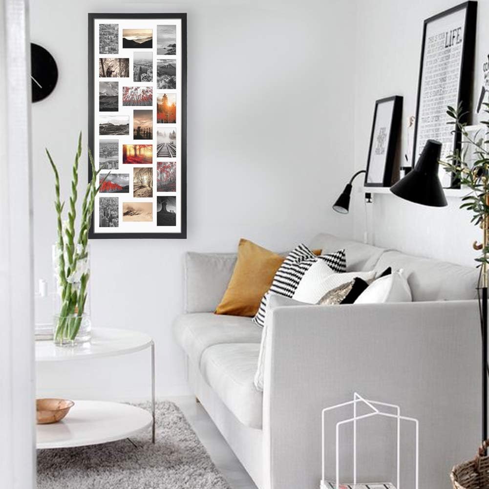 QUTREY 20 Opening 4x6 Collage Picture Frame Set of 2, 18.1x41.3 inches Black Multiple Frames Display 4 by 6 inch Photos with Mat for Wall Hanging