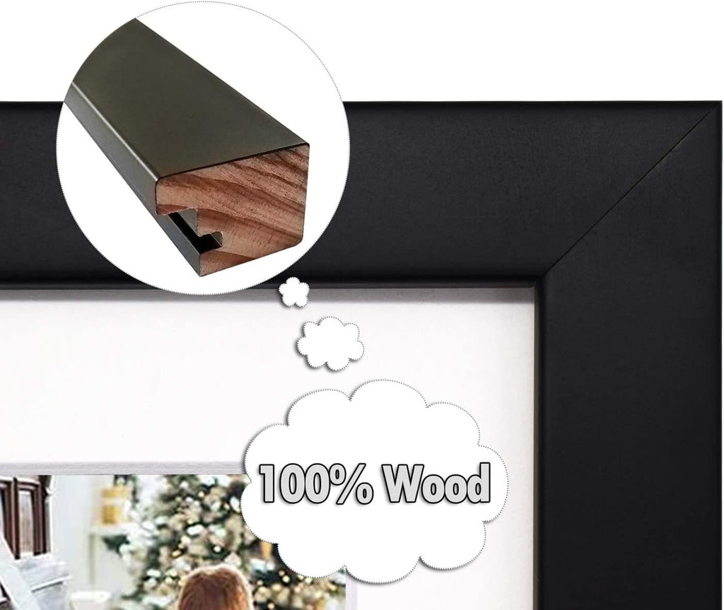 Golden State Art, 13.7x15.7 Matted Black Wood 7-Opening for 4 x 6 Collage Picture Frame