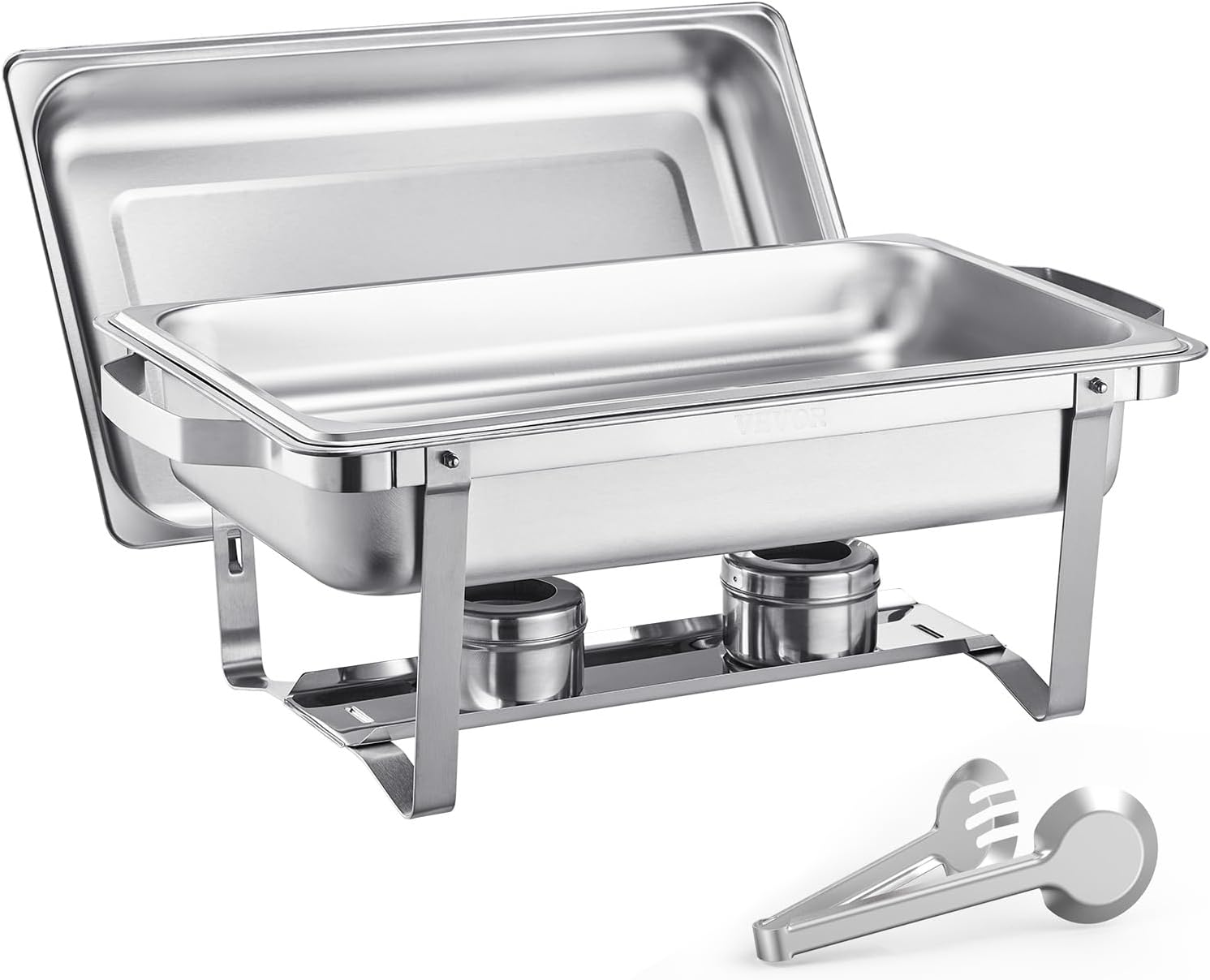 VEVOR Chafing Dish Buffet Set, 8 Qt 4 Pack, Stainless Chafer with 4 Full Size Pans, Rectangle Catering Warmer Server with Lid Water Pan Folding Stand Fuel Tray Holder Spoon Clip