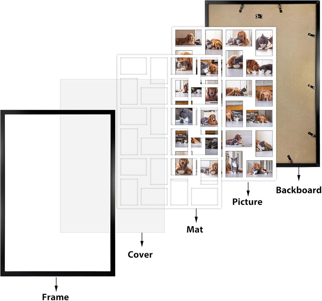 HORLIMER 2 Pack 4x6 Picture Frames Collage with 24 Openings, Multi Photo Frame for Wall Hanging, Black