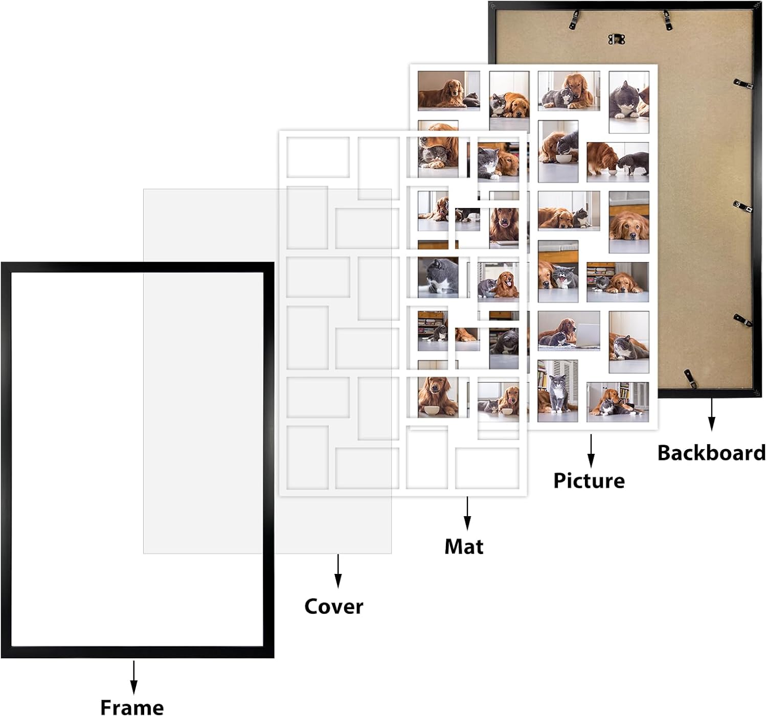 HORLIMER 2 Pack 4x6 Picture Frames Collage with 24 Openings, Multi Photo Frame for Wall Hanging, Black