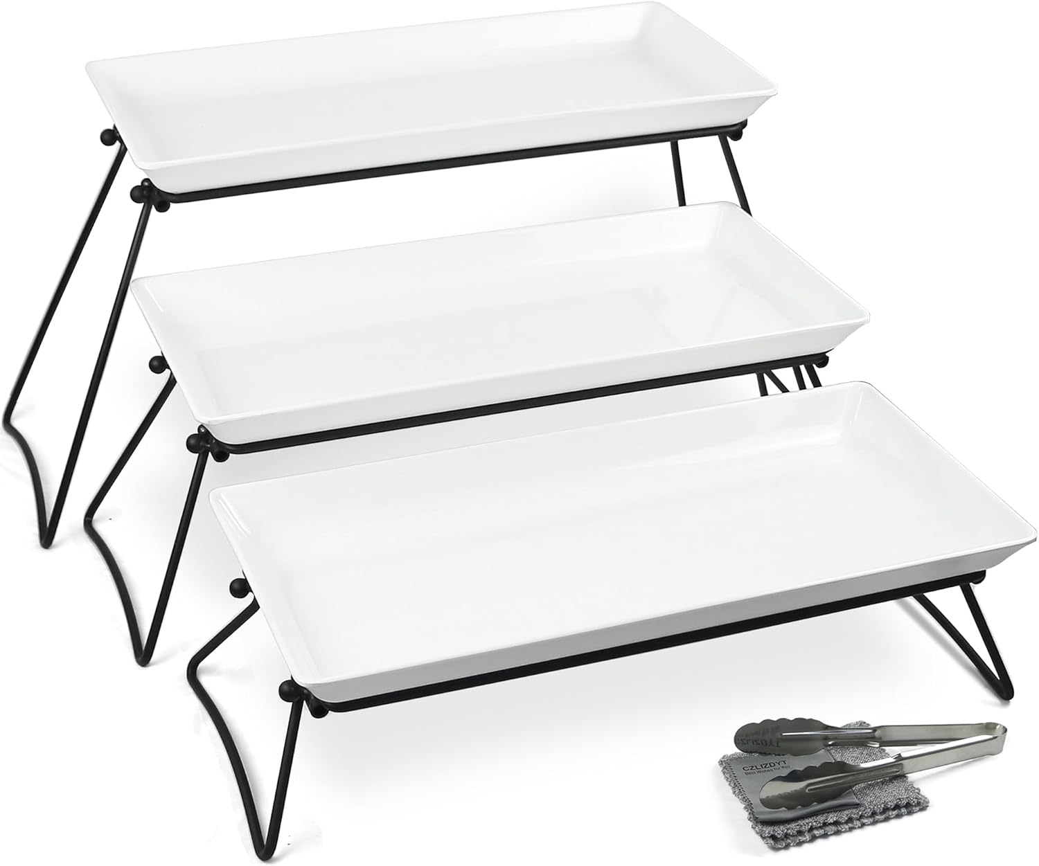 Extra Large 3 Tier Serving Tray Set, 24x22x9.7 inch Cupcake Fruit Cookie Dessert Table Display Stands Melamine Tiered Platters Food Trays for Party Buffet Entertaining, White