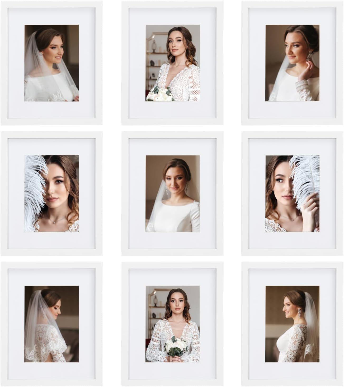 12x12 Picture Frame Set of 9, Display Pictures 8x8 with Mat or 12x12 without Mat, Multi Collage Gallery Square Photo Frames for Wall or Tabletop, Black