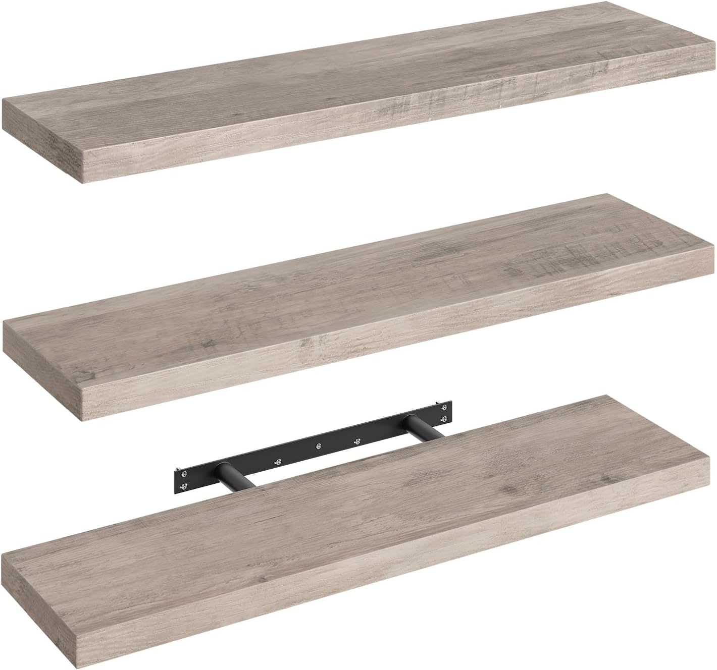 Floating Shelves for Wall, 1.5" Thick Wall Shelf Set of 3 with Invisible Brackets, L31.5 x W7.9 Hanging Shelves Farmhouse Home Decor for Bathroom, Living Room, Bedroom, Rustic Brown 8301BJP3BF