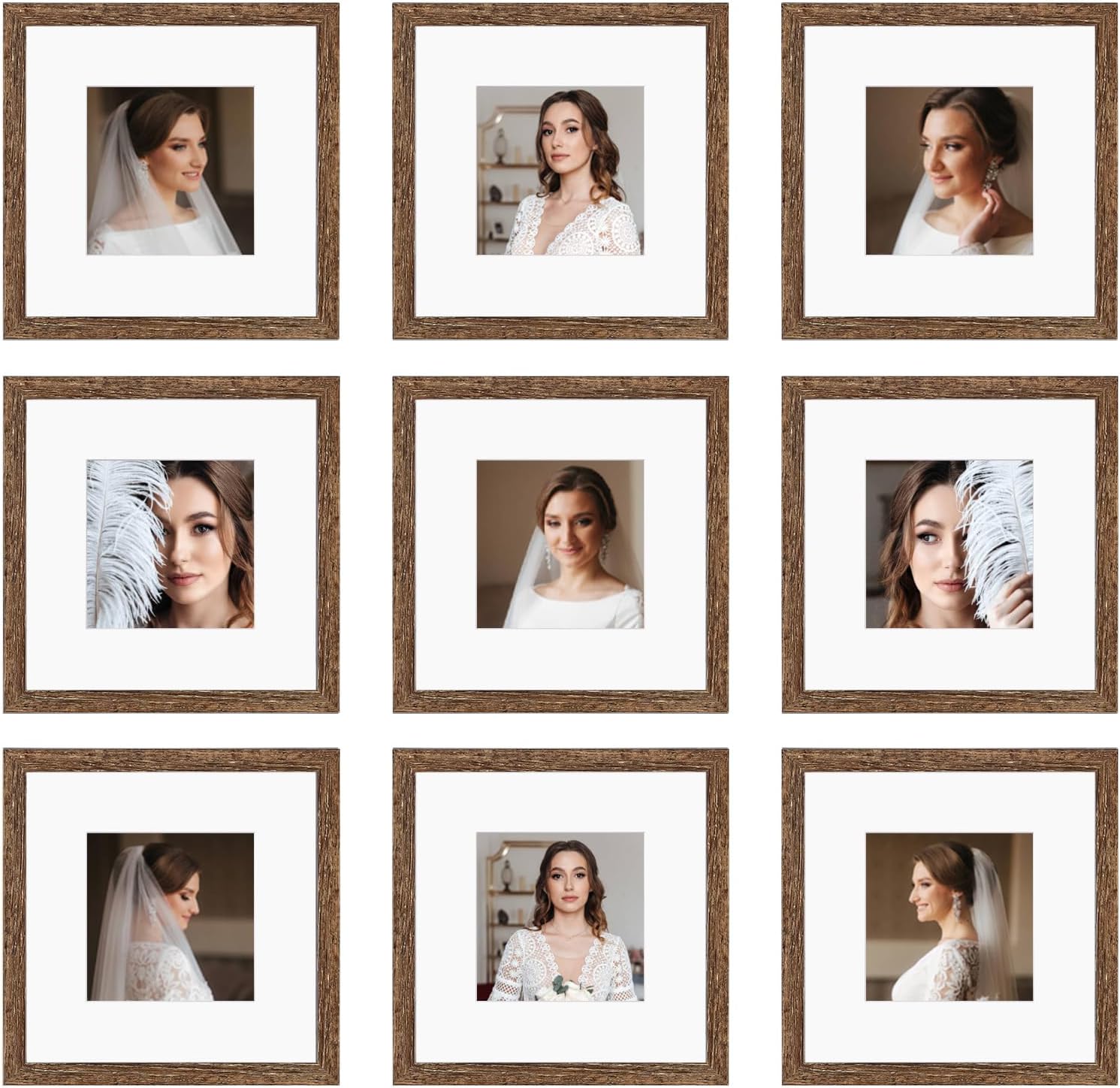 12x12 Picture Frame Set of 9, Display Pictures 8x8 with Mat or 12x12 without Mat, Multi Collage Gallery Square Photo Frames for Wall or Tabletop, Black