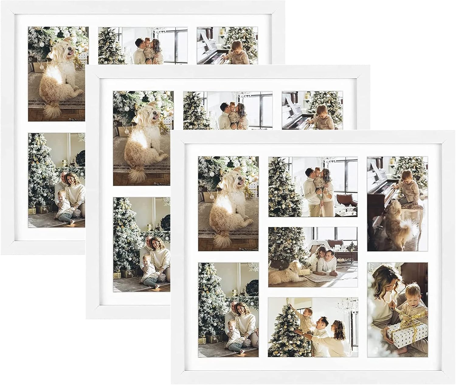 Golden State Art, 13.7x15.7 Matted Black Wood 7-Opening for 4 x 6 Collage Picture Frame