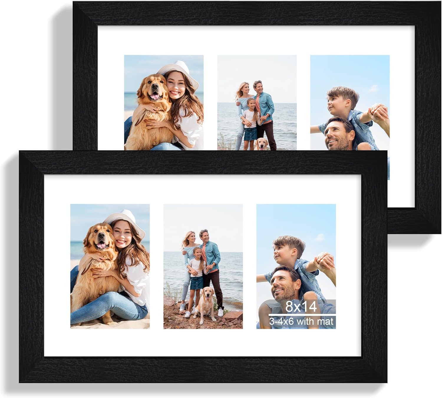 12x22 Picture Frame Set of 2, Rustic Brown with Glass Collage Frame, Display Eight Opening 4x6 Photos With Mat or 12 x 22 Newspaper Without Mat - Horizontal or Vertical Wall Mounting