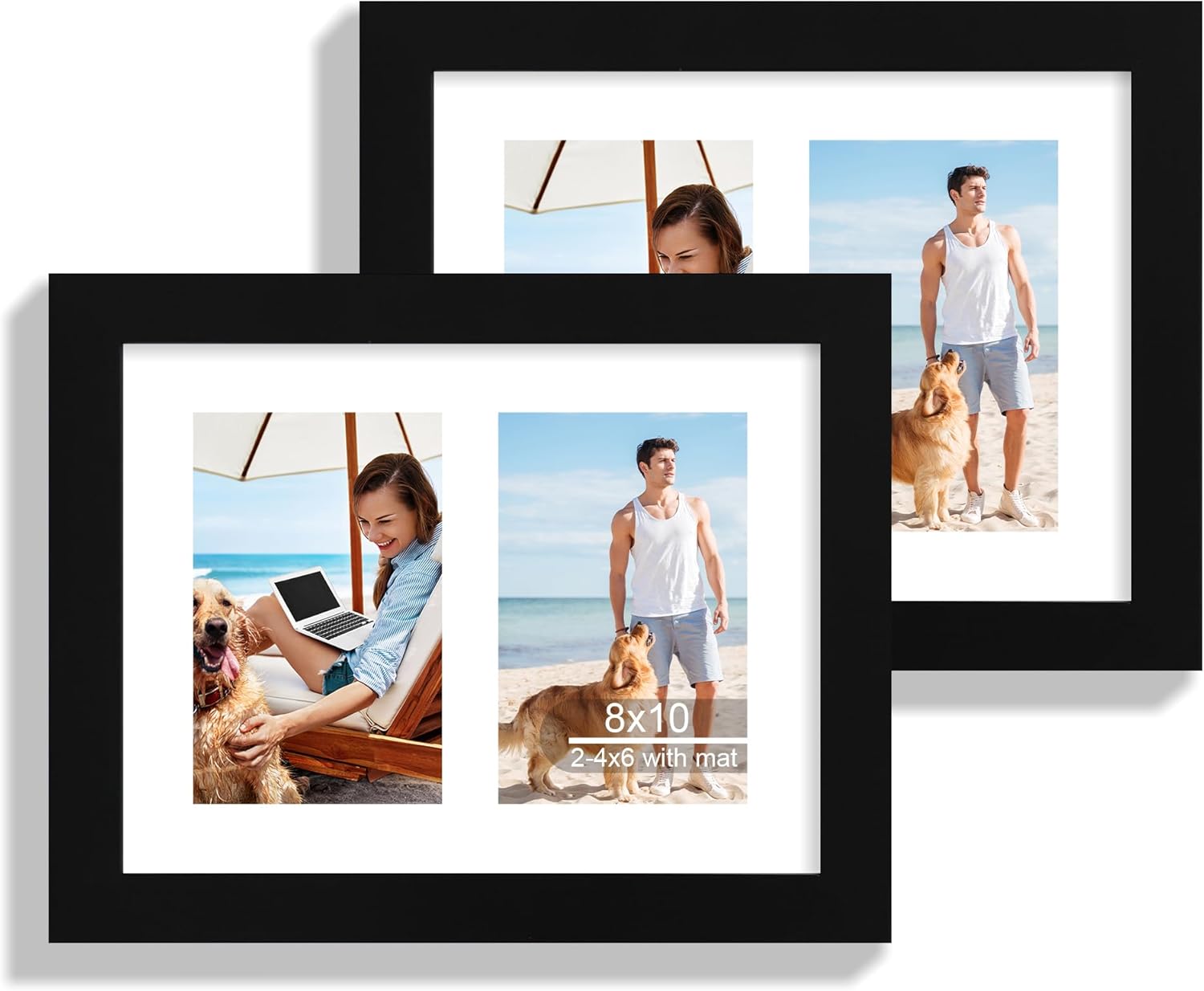 12x22 Picture Frame Set of 2, Rustic Brown with Glass Collage Frame, Display Eight Opening 4x6 Photos With Mat or 12 x 22 Newspaper Without Mat - Horizontal or Vertical Wall Mounting