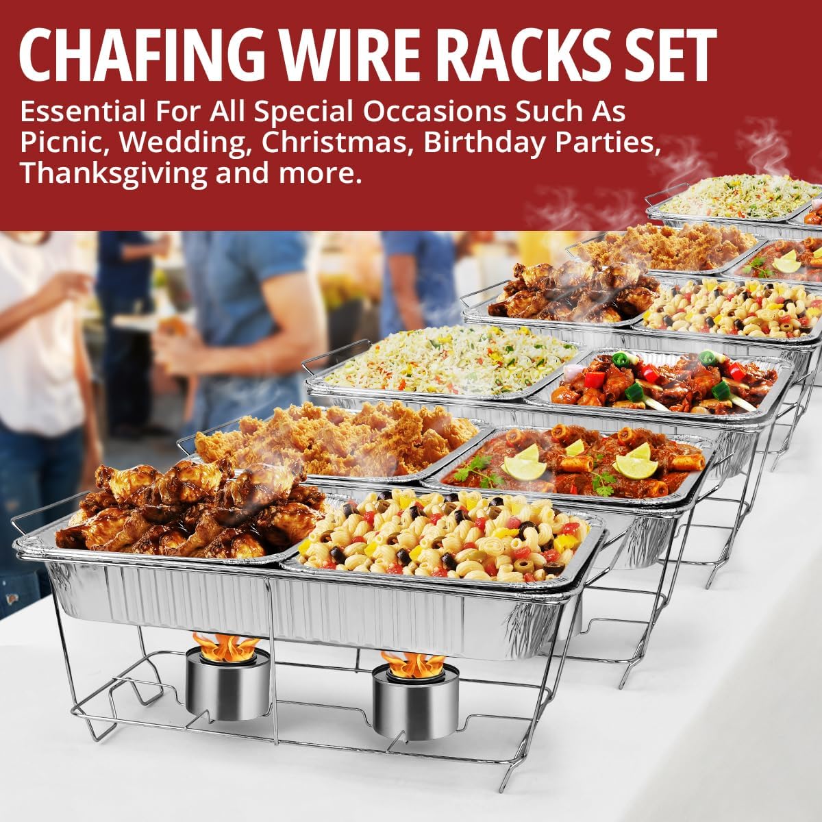 COMFICOVE 12 Pack Chafing Wire Rack Buffet Stand Chrome Frame for Events, Parties, Wedding, & Birthday Party Catering, Full Size Chafing Stand for Dish Serving Trays, Food Warmer Catering Supplies