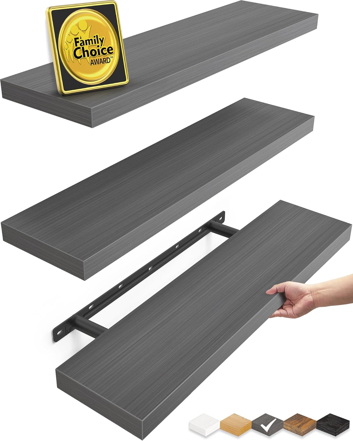 BAYKA Floating Shelves for Wall, 36 inches Long Wall Mounted Rustic Wood Shelves for Bathroom, Bedroom, Living Room, for Book/Storage/Decor with 30lbs Capacity - Black,Set of 3