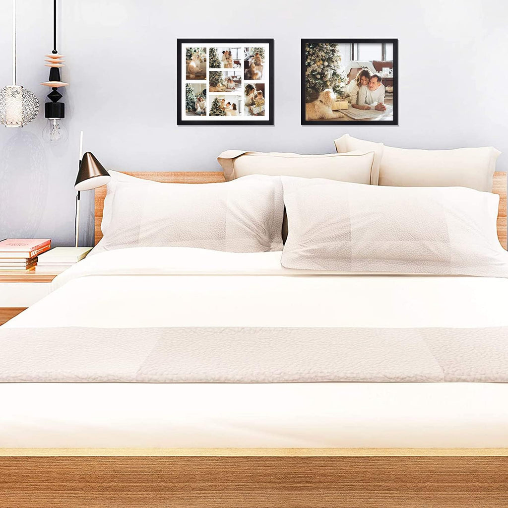 Golden State Art, 13.7x15.7 Matted Black Wood 7-Opening for 4 x 6 Collage Picture Frame