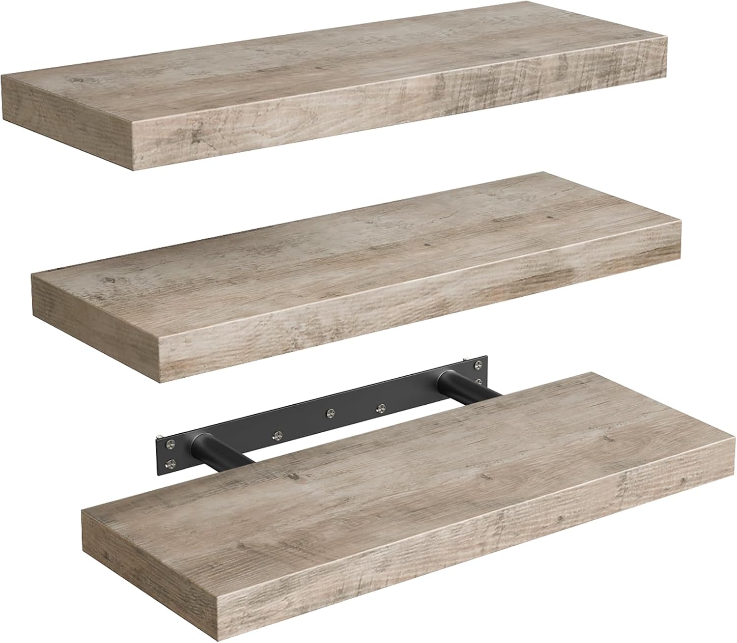 Floating Shelves for Wall, 1.5" Thick Wall Shelf Set of 3 with Invisible Brackets, L31.5 x W7.9 Hanging Shelves Farmhouse Home Decor for Bathroom, Living Room, Bedroom, Rustic Brown 8301BJP3BF