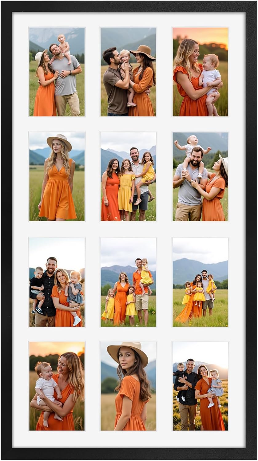 QUTREY 20 Opening 4x6 Collage Picture Frame Set of 2, 18.1x41.3 inches Black Multiple Frames Display 4 by 6 inch Photos with Mat for Wall Hanging