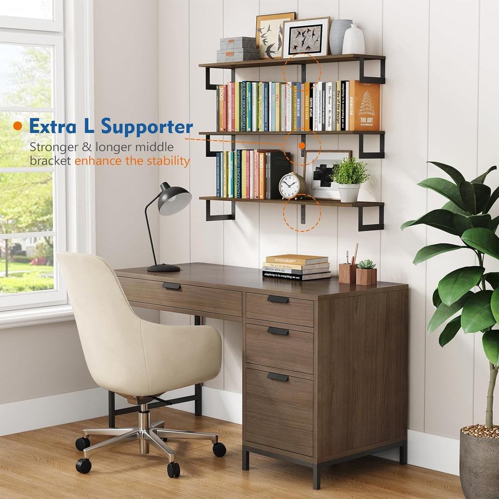 Floating Shelves for Wall 36 Inches Long 8 Inch Deep, Large Wall Book Shelves for Bedroom, Rustic Wood Hanging Bookshelf for Living Room Office Kitchen Closet Organizers and Storage - Set of 3