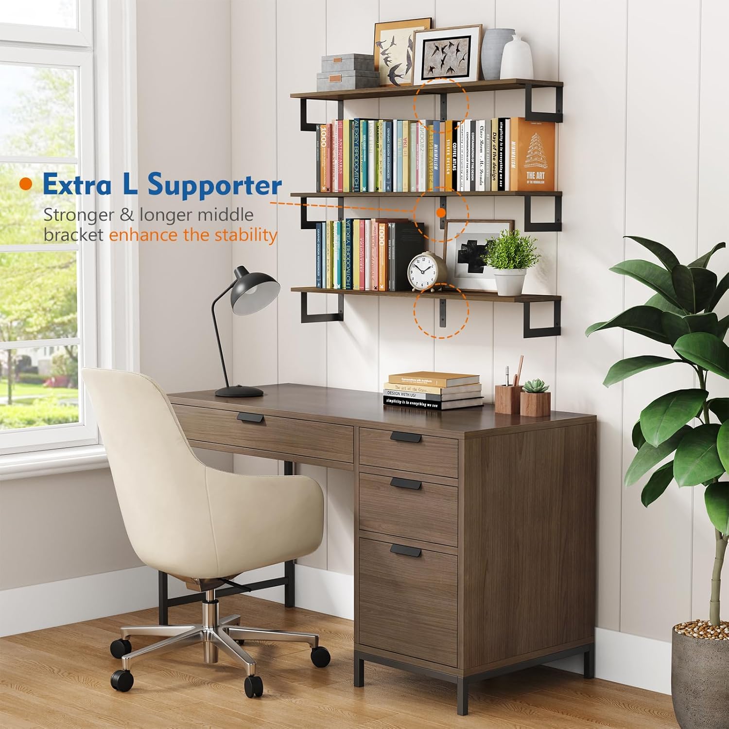 Floating Shelves for Wall 36 Inches Long 8 Inch Deep, Large Wall Book Shelves for Bedroom, Rustic Wood Hanging Bookshelf for Living Room Office Kitchen Closet Organizers and Storage - Set of 3