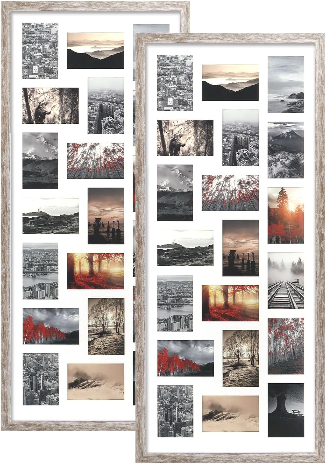 QUTREY 20 Opening 4x6 Collage Picture Frame Set of 2, 18.1x41.3 inches Black Multiple Frames Display 4 by 6 inch Photos with Mat for Wall Hanging