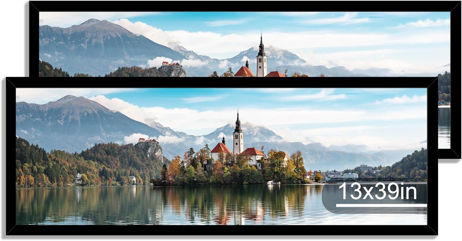 12x22 Picture Frame Set of 2, Rustic Brown with Glass Collage Frame, Display Eight Opening 4x6 Photos With Mat or 12 x 22 Newspaper Without Mat - Horizontal or Vertical Wall Mounting