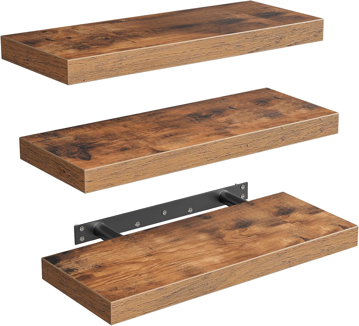 Floating Shelves for Wall, 1.5" Thick Wall Shelf Set of 3 with Invisible Brackets, L31.5 x W7.9 Hanging Shelves Farmhouse Home Decor for Bathroom, Living Room, Bedroom, Rustic Brown 8301BJP3BF