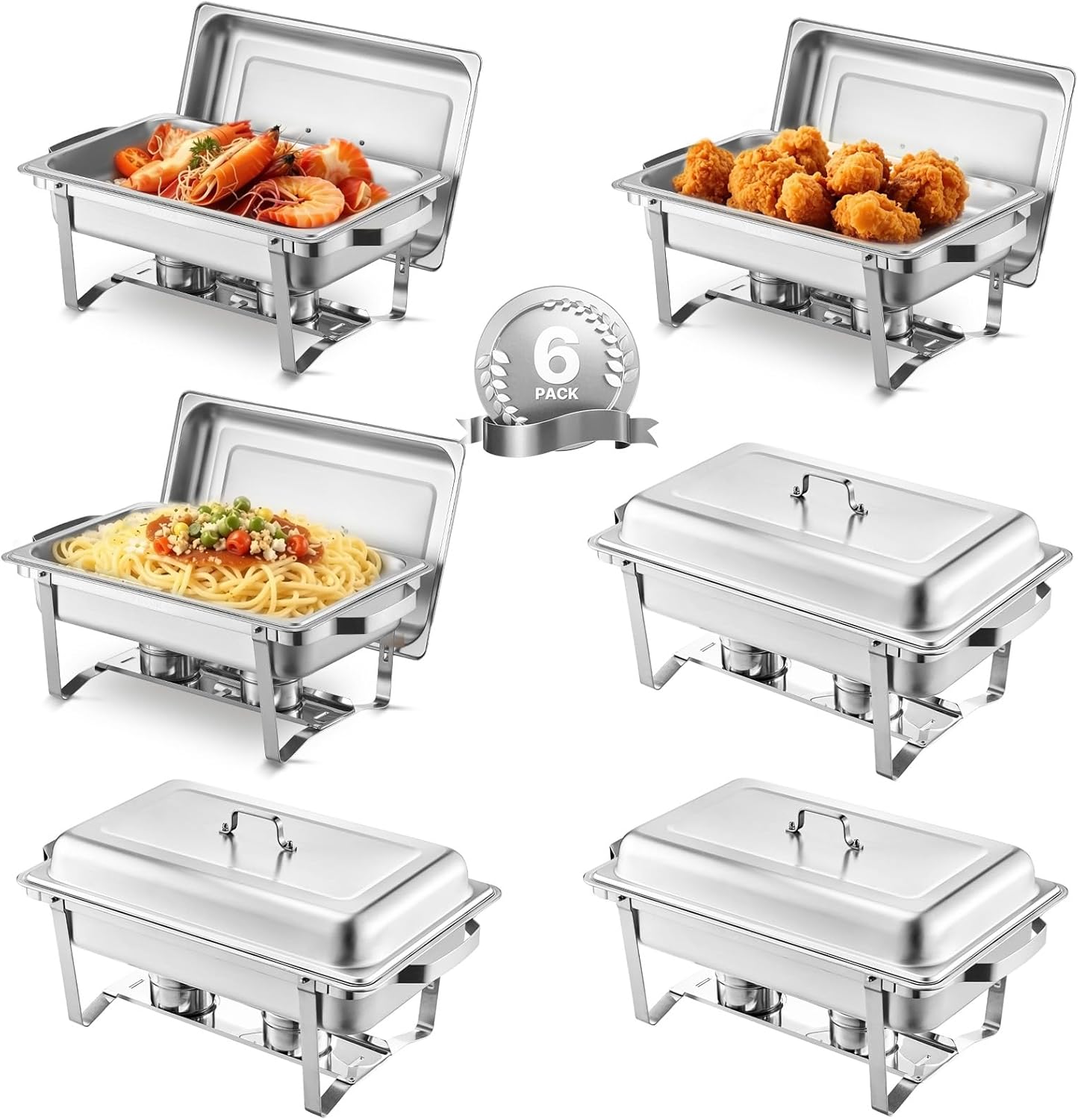VEVOR Chafing Dish Buffet Set, 8 Qt 4 Pack, Stainless Chafer with 4 Full Size Pans, Rectangle Catering Warmer Server with Lid Water Pan Folding Stand Fuel Tray Holder Spoon Clip