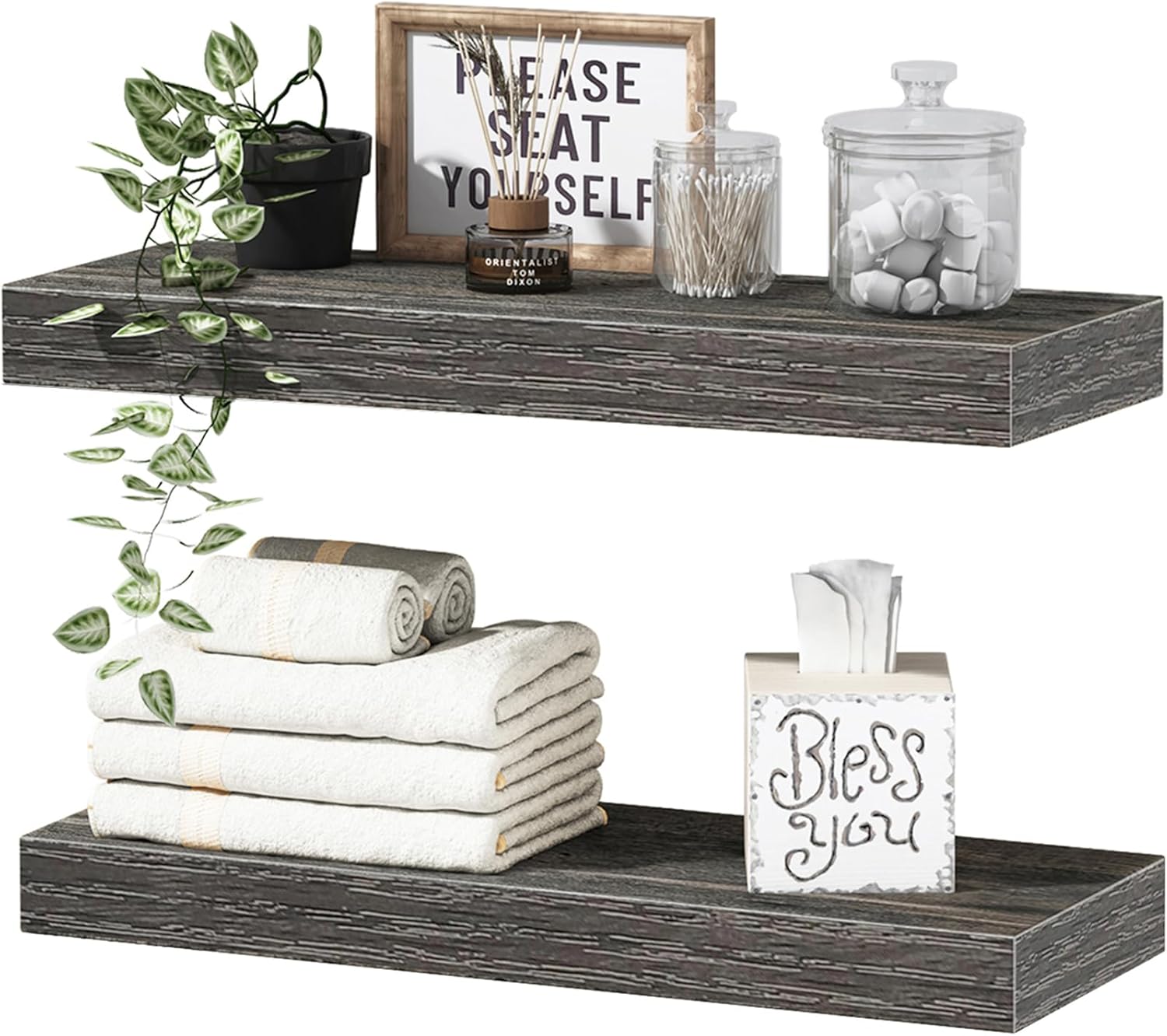 QEEIG Floating Shelves for Wall 47.2" Extra Long - Wall Shelf Bathroom Kitchen Living Room Bedroom Farmhouse Home Decor Display Bookshelf Large 47.2 x 9.3 inch Set of 2, Rustic Brown (008-120BN)