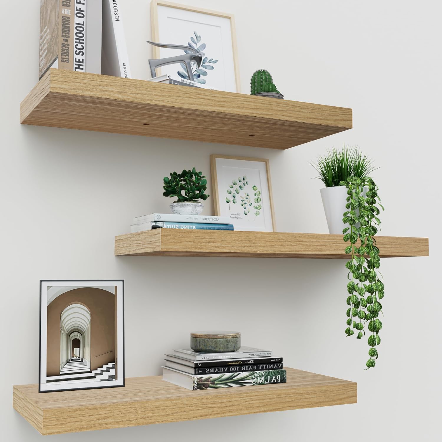 Floating Shelves for Wall Set of 3, 24" White Wall Shelves for Home Decor, Frame Display White Floating Shelf for Living Room, Bedroom, Bathroom, Kitchen