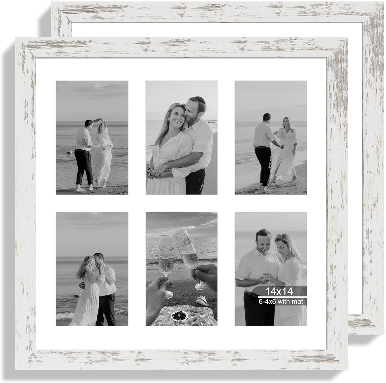 12x22 Picture Frame Set of 2, Rustic Brown with Glass Collage Frame, Display Eight Opening 4x6 Photos With Mat or 12 x 22 Newspaper Without Mat - Horizontal or Vertical Wall Mounting