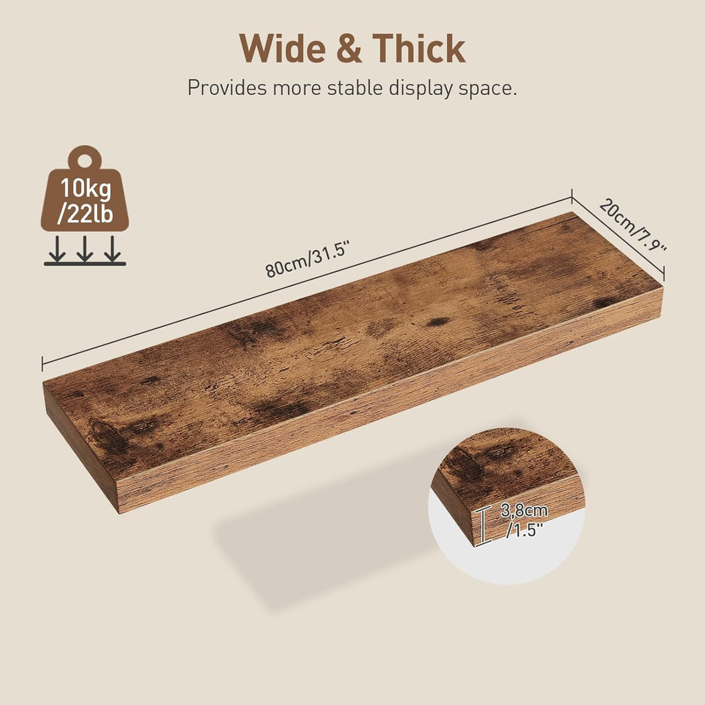 Floating Shelves for Wall, 1.5" Thick Wall Shelf Set of 3 with Invisible Brackets, L31.5 x W7.9 Hanging Shelves Farmhouse Home Decor for Bathroom, Living Room, Bedroom, Rustic Brown 8301BJP3BF