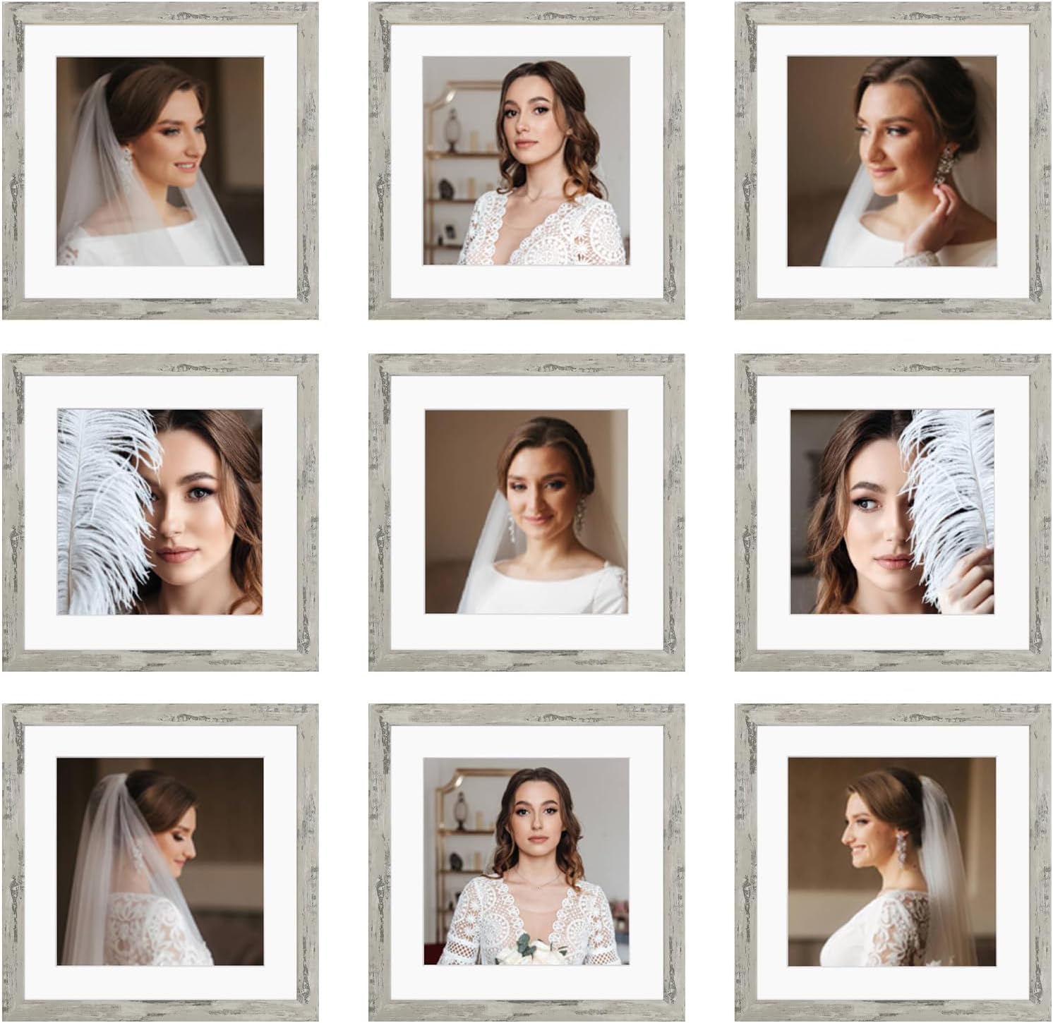 12x12 Picture Frame Set of 9, Display Pictures 8x8 with Mat or 12x12 without Mat, Multi Collage Gallery Square Photo Frames for Wall or Tabletop, Black