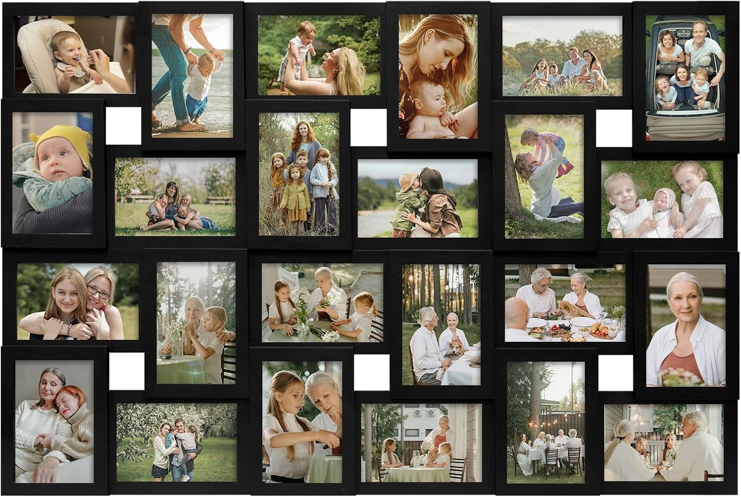 J.M.Deco Collage Picture Frames for Wall 24 Slots, Reunion Friends Family Memory Large Photo Frame Selfie Gallery Puzzle Collage Wall Hanging for 4x6 Photo | Grey
