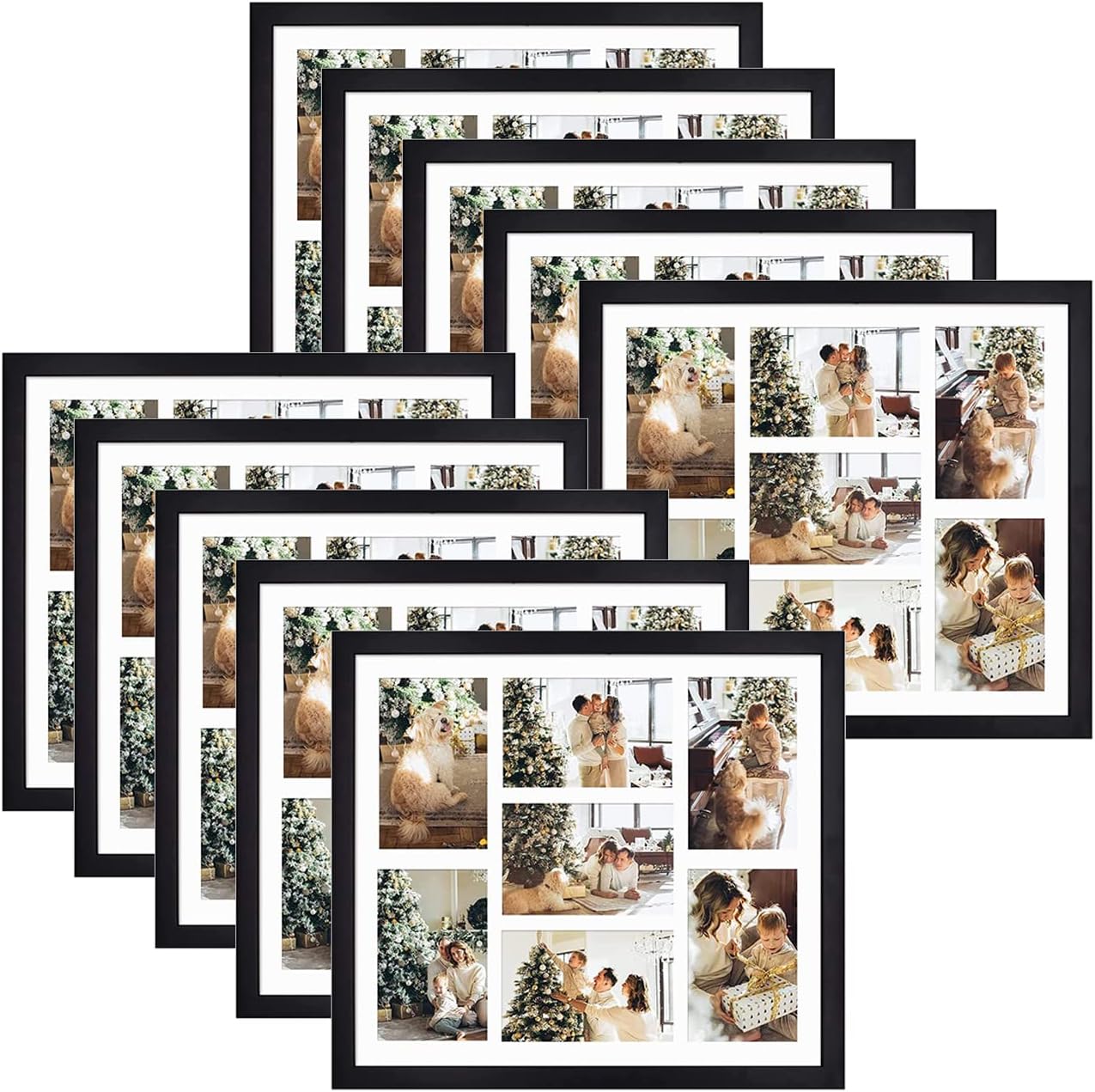 Golden State Art, 13.7x15.7 Matted Black Wood 7-Opening for 4 x 6 Collage Picture Frame