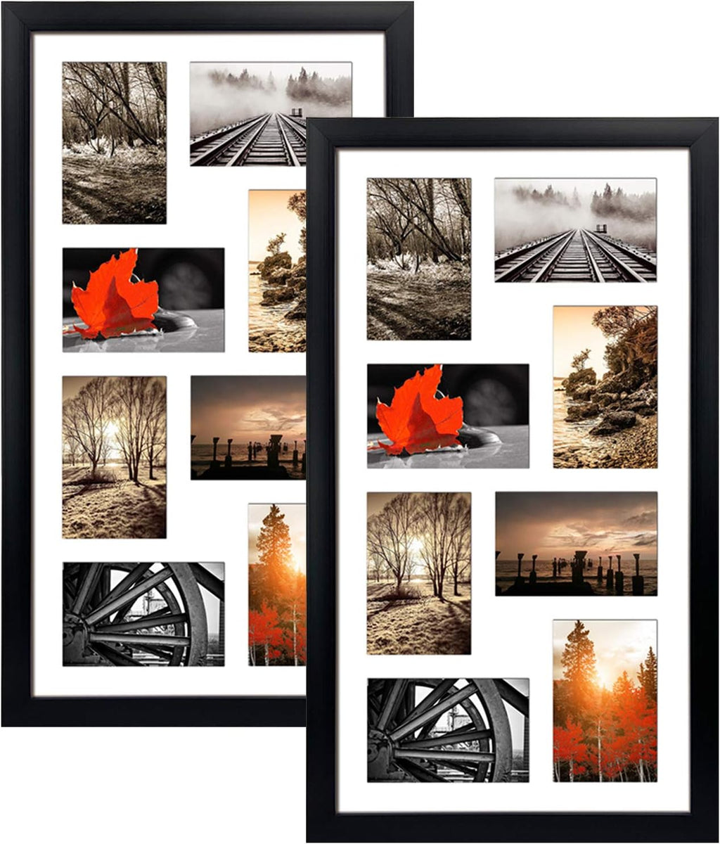 QUTREY 20 Opening 4x6 Collage Picture Frame Set of 2, 18.1x41.3 inches Black Multiple Frames Display 4 by 6 inch Photos with Mat for Wall Hanging