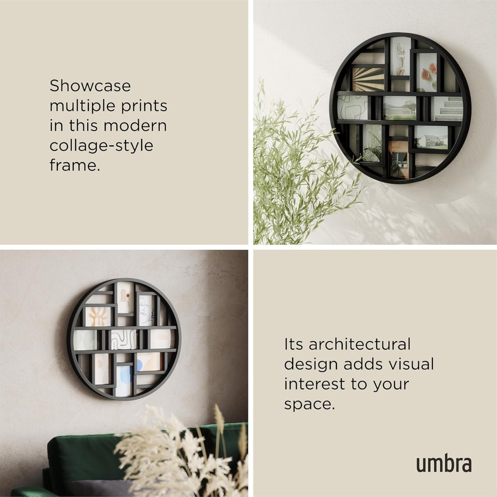Umbra Luna 9-Opening 4x6 Collage Wall Frame - DIY Gallery Style Multi Picture Photo Collage Frame, Displays nine 4 by 6 inch Photos, Illustrations, Art, Graphic Text & More, Black