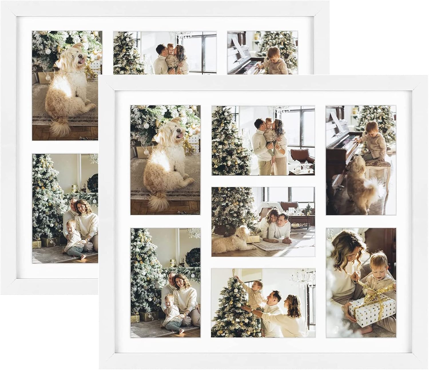 Golden State Art, 13.7x15.7 Matted Black Wood 7-Opening for 4 x 6 Collage Picture Frame