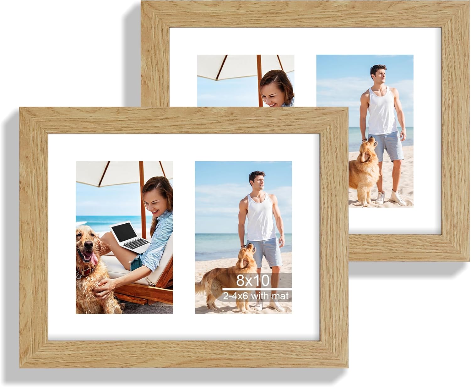 12x22 Picture Frame Set of 2, Rustic Brown with Glass Collage Frame, Display Eight Opening 4x6 Photos With Mat or 12 x 22 Newspaper Without Mat - Horizontal or Vertical Wall Mounting