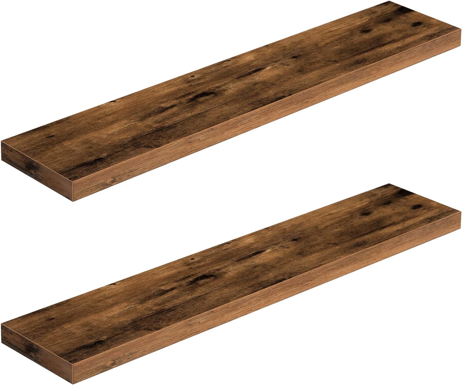 HOOBRO Floating Shelves for Wall, Wall Mounted Shelf Set of 2, 31.5" Hanging Shelf with Invisible Brackets, for Wall in Bathroom, Bedroom, Toilet, Kitchen, Living Room, Office, Rustic Brown BF80BJP201