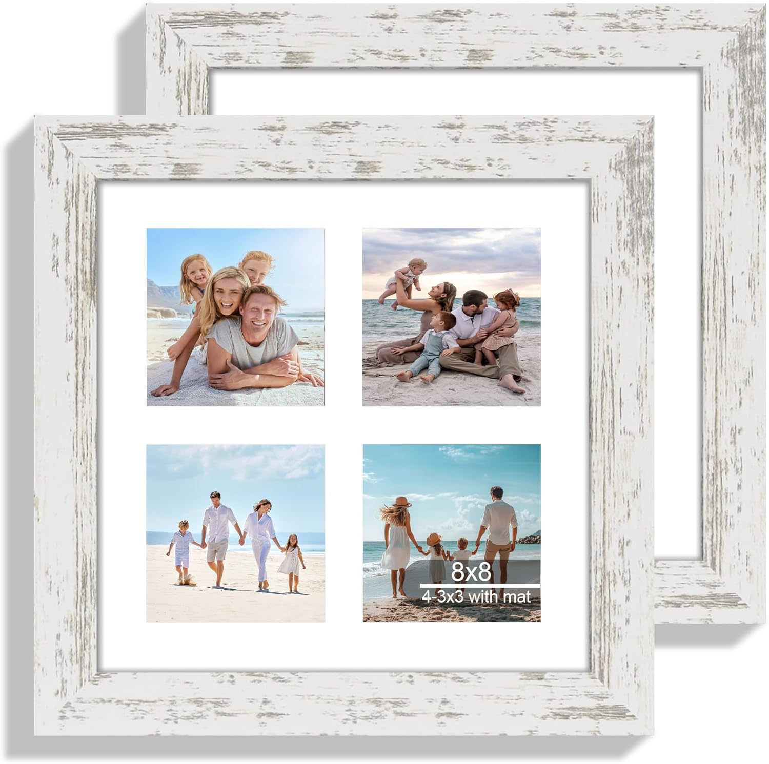 12x22 Picture Frame Set of 2, Rustic Brown with Glass Collage Frame, Display Eight Opening 4x6 Photos With Mat or 12 x 22 Newspaper Without Mat - Horizontal or Vertical Wall Mounting