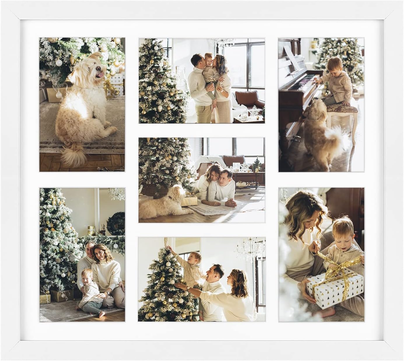 Golden State Art, 13.7x15.7 Matted Black Wood 7-Opening for 4 x 6 Collage Picture Frame